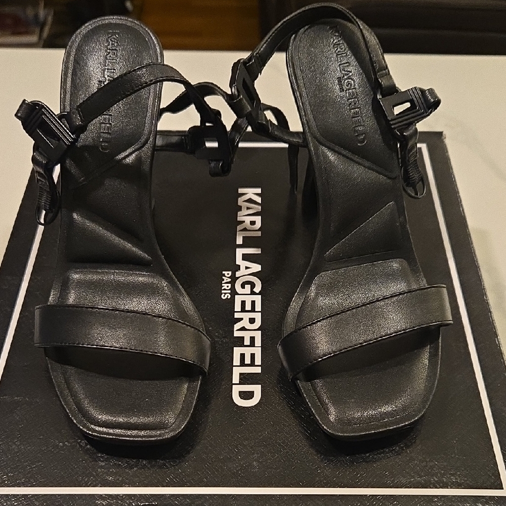 Karl Lagerfeld Black Strappy Heel Sandals Womens Size 6.5